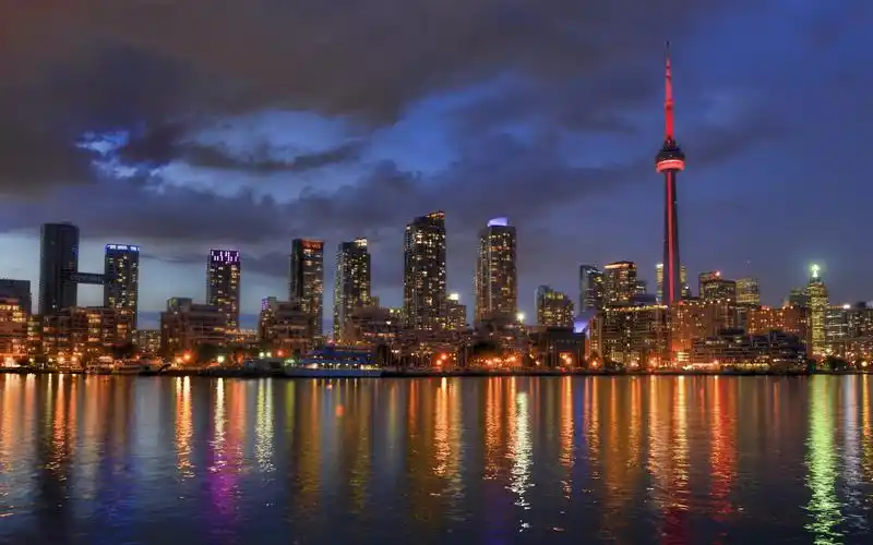 安大略湖,多伦多,加拿大,城市夜晚,摩天大楼,灯光 壁纸 - 1920x1200