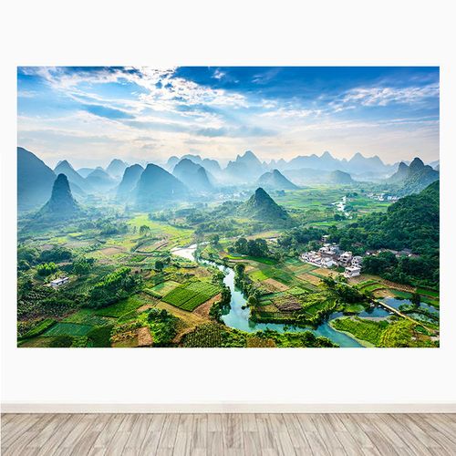 桂林山水漓江大自然风景客厅装饰画高山流水卧室餐厅墙贴自粘壁画