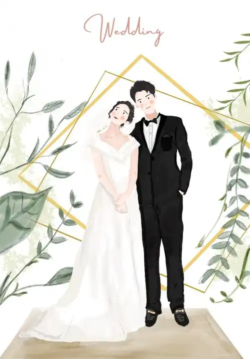 婚纱照手绘插画