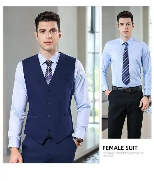 藏蓝色西装套装男女销售丰田商务西服装工作服 女藏蓝外套 裙 衬衫