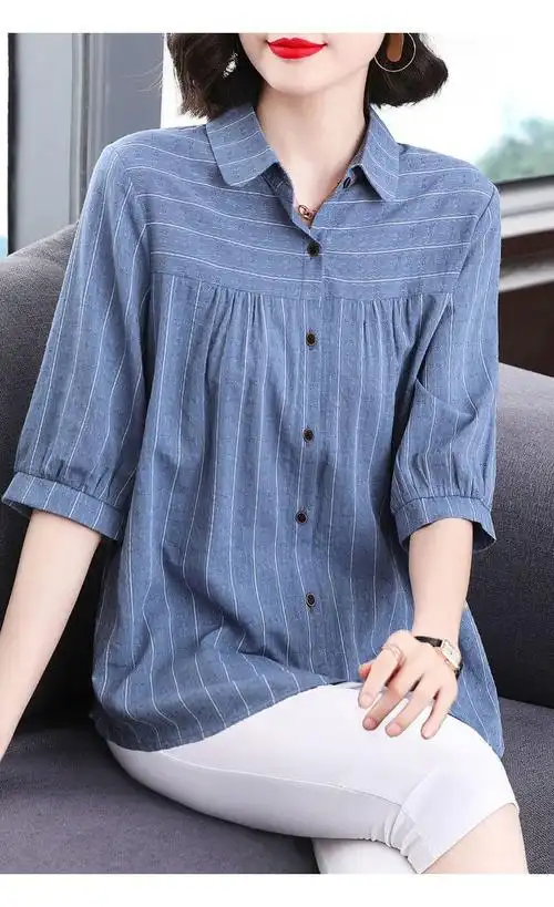 【300斤大码女装-m-8xl】衬衫女夏季新款七分袖上衣胖mm中袖衬衣潮 -