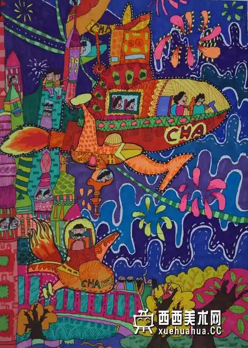 二等奖儿童获奖科幻画《空间穿梭飞行器》欣赏