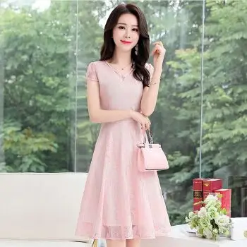 2018夏季新品女装连衣裙中老年女装35-45岁温柔超仙中长款夏天裙子 yz