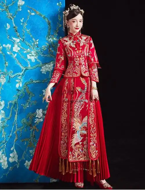 中式婚礼秀禾服敬酒服秀禾服新娘新款中式婚纱孕妇敬酒服春季结婚龙凤