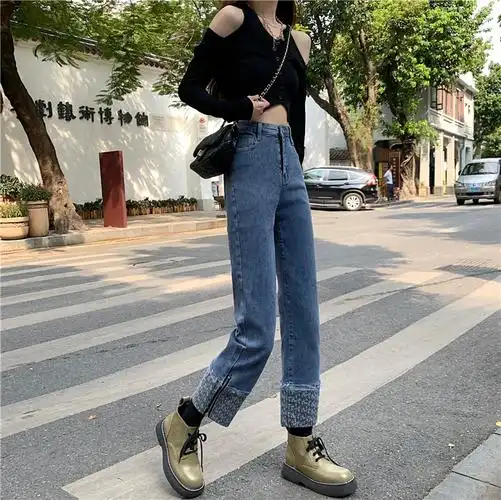 女装新款胖mm大码阔腿裤5xl200斤实拍秋装开叉拉链牛仔裤牛仔裤