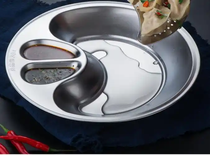 304不锈钢饺子盘带醋碟水饺沥水盘水饺盘薯条盘水果盘多用蒸笼盘