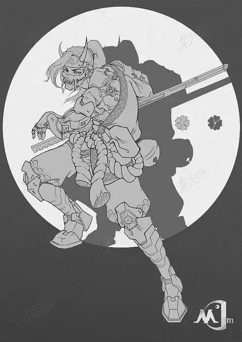 持太刀的机械鬼武士