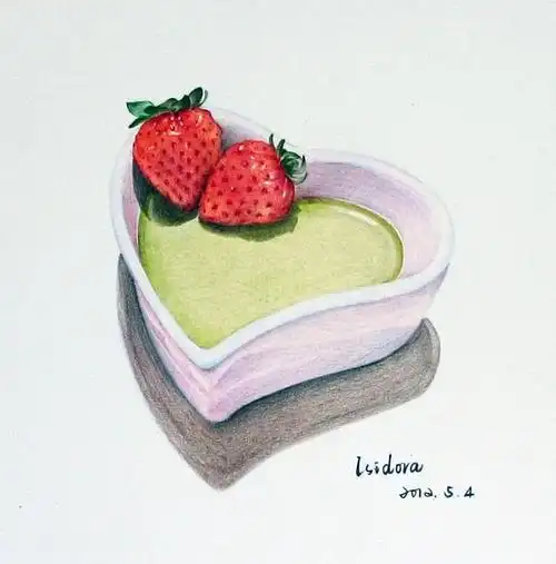 彩铅抹茶布丁手绘过程