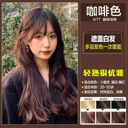 咖啡色染发剂2024流行色显白纯自己染发膏植物奶茶灰棕色无需褪色
