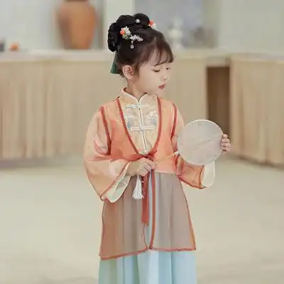 汉服女童秋季立领明制儿童古装三套装中国风原创可爱女宝唐装裙子