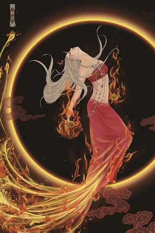 原创浴火凤凰插画手绘古风