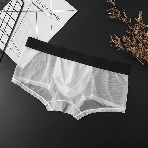男士冰丝网纱内裤低腰性感超薄透明纯欲平角裤男u凸透气无痕四角