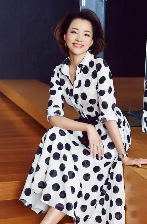 30岁到50岁的女人穿搭有腰线裙过膝发不乱董卿就是个例子