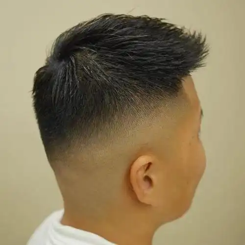 它是一种把两侧和后区铲短,头顶保留立体造型的一种发型
