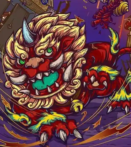 年兽水粉画年兽水彩画