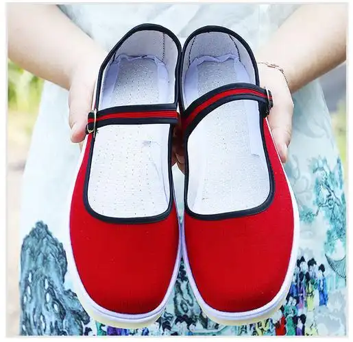 方口鞋女夏季上线牛筋底灯芯绒纯色鞋面浅口布鞋一字带搭扣细条绒女鞋