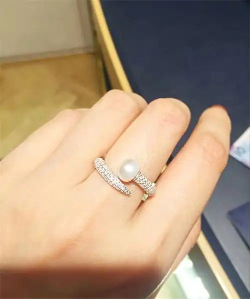 欧美明星同款走秀大牌设计师天然淡水珍珠钉子戒指925纯银微镶钻