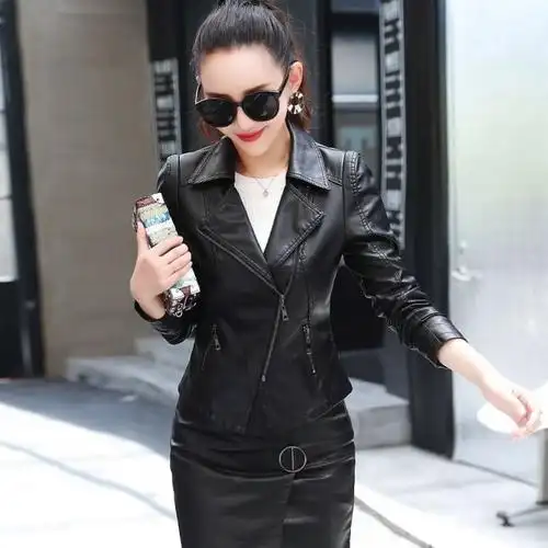 画艺比2022春装新款短款皮衣女修身显瘦皮夹克女士皮外套上衣收腰