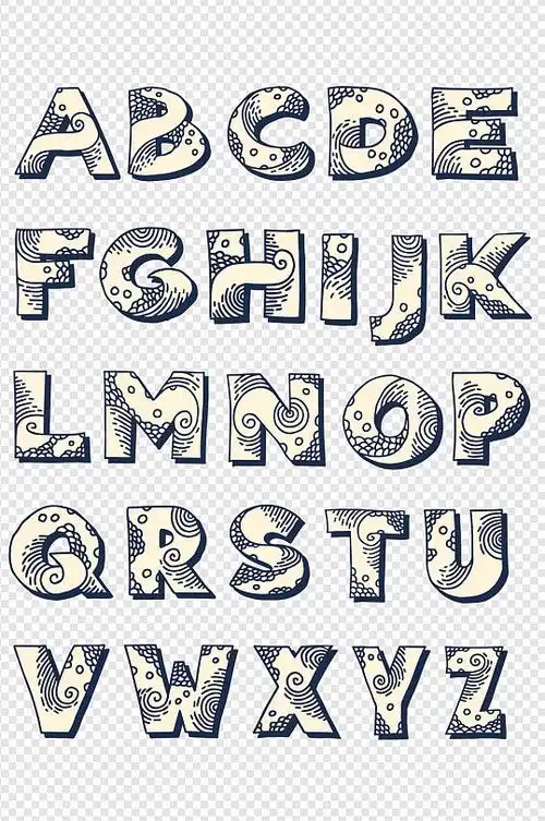 装饰英文字母抽象图案艺术字免扣元素