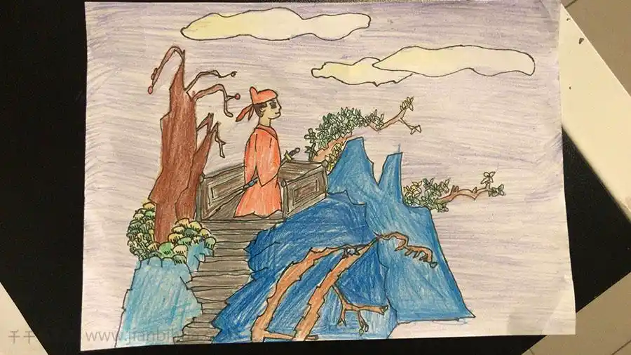 儿童画银奖作品《登幽州台歌》优秀儿童画_诗歌的样子简笔画