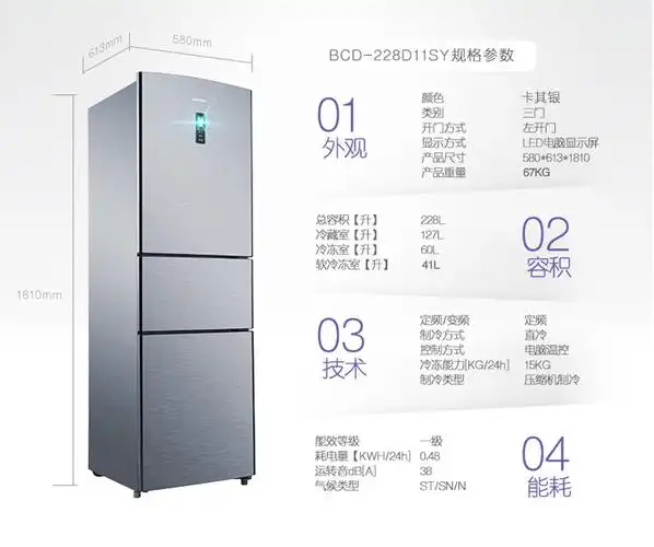 容声(ronshen)bcd-228d11sy 228升三门冰箱 电脑控温