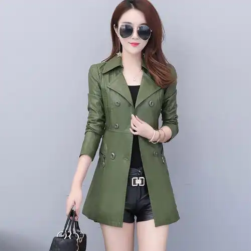 岁妈妈春秋装中长款皮衣中老年人秋冬皮夹克风衣中年女士pu外套妈妈装