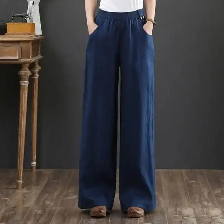 纯色苎麻长裤女薄款宽松甩裤文艺复古阔腿裤