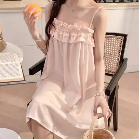 【美贻群95批】y608#粉色夏季女吊带裙冰雪丝公主裙简约纯色睡裙 - 17