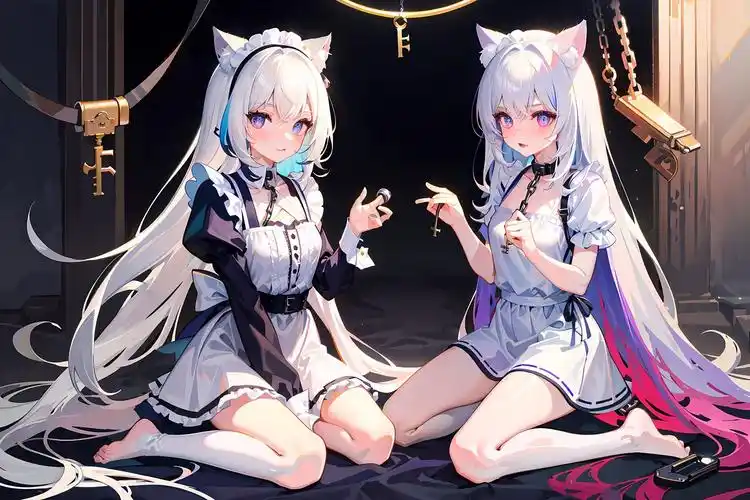 多位二次元女仆录:动物耳朵,长发白袍!插画图片壁纸