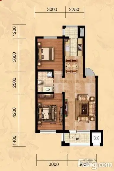 简约而不简单 以下就是本套华大城小区80平米二居室房子的户型图