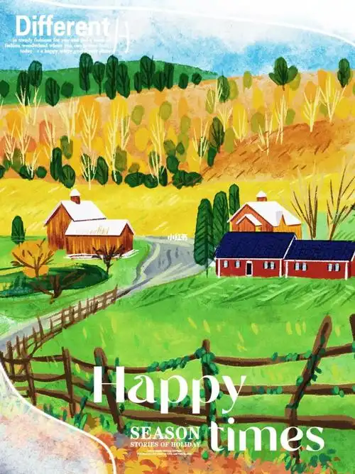 风景插画农场里的秋天