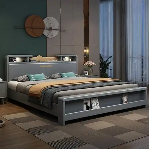 兰秀家居新款储物实木床北欧18m现代简约15米主卧双人床高箱床