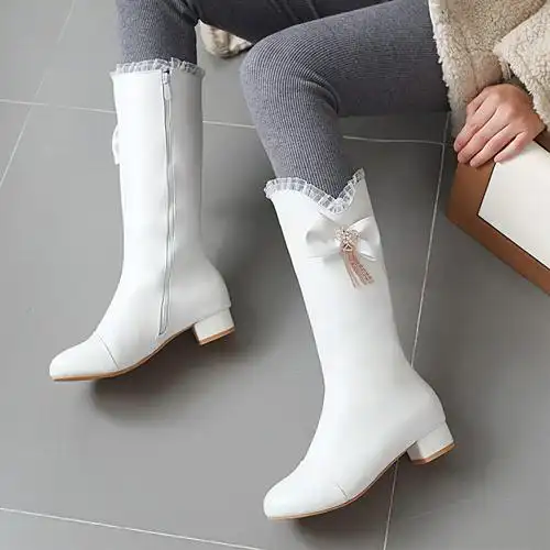 女童靴子2020新款春秋单靴白色儿童长靴小女孩皮靴