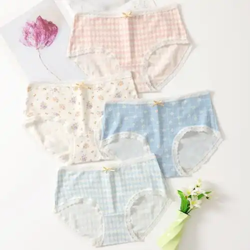 中腰平角纯棉抑菌裆少女可爱性感时尚包臀舒适透气蝶安芬女士内裤