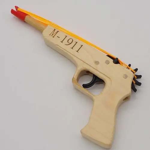 厂家直销 皮筋连发白木枪 木制玩具打皮圈手枪 m1911批发儿童玩具