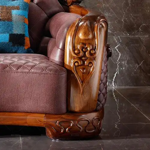 塞瓦那莉别墅红木欧式实木真皮美式实木沙发