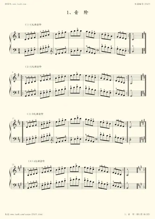 钢琴谱:16-18.第二级(基本练习)音阶-中央音乐学院(业余)考级教程