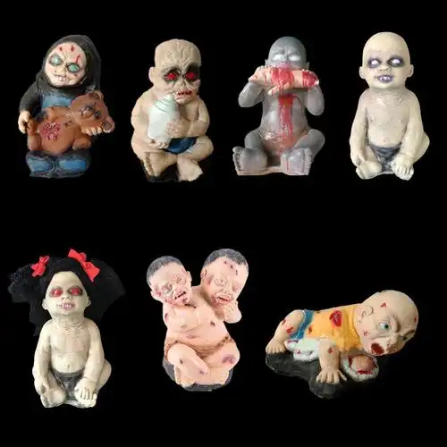 万圣节恐怖人偶鬼娃娃整蛊吓人影视鬼屋摆件吃手双头小孩婴儿道具