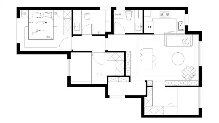 120平三居室户型图