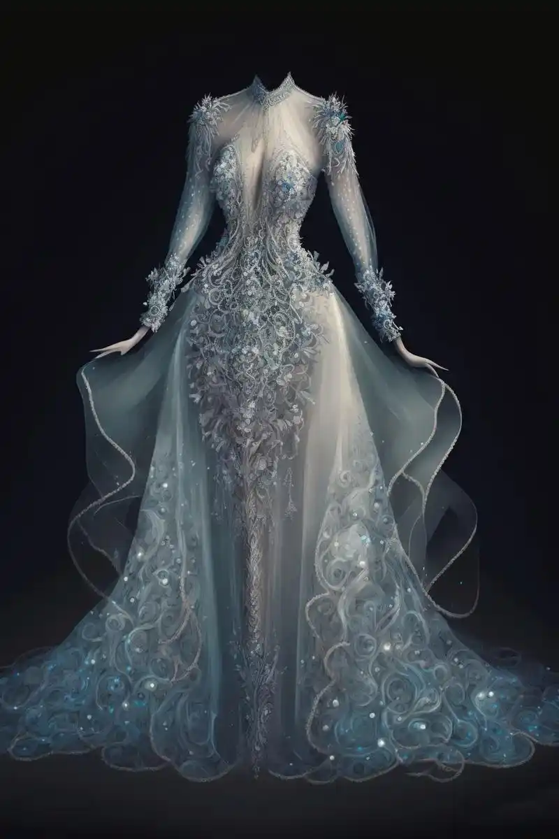 备用婚纱设计稿-小众蓝色婚纱