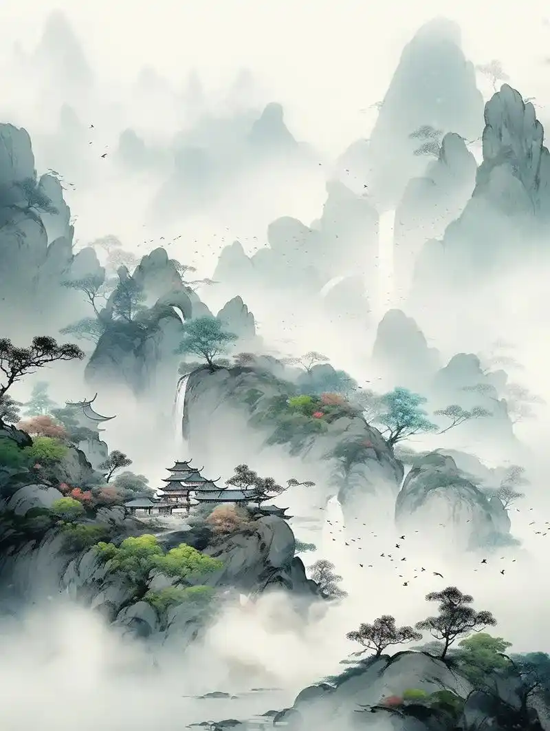 山水画卷感受宁静.#古风 #国风插画 #水墨画 #ai绘画 - 抖音