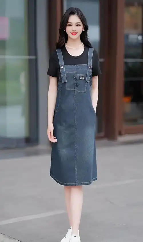 官图 春夏新款减龄背带牛仔裙拼接假两件时尚百搭洋气显瘦连衣裙 - 17