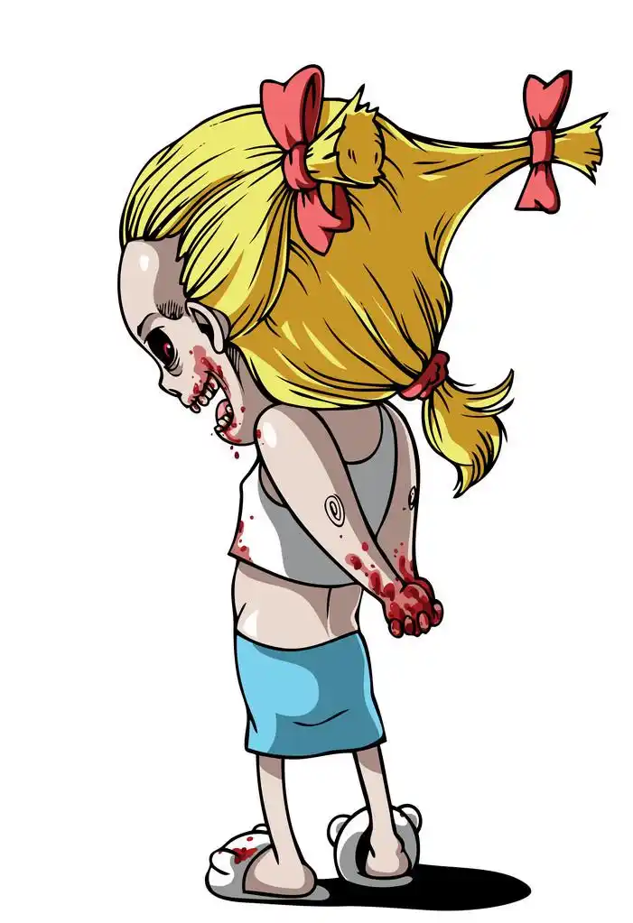 女孩僵尸,卡通小女孩僵尸.在白色隔离