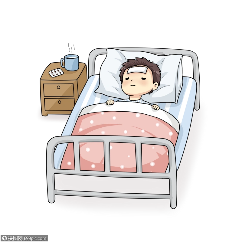 免抠元素 手绘/卡通元素 躺在病床的男孩.psd