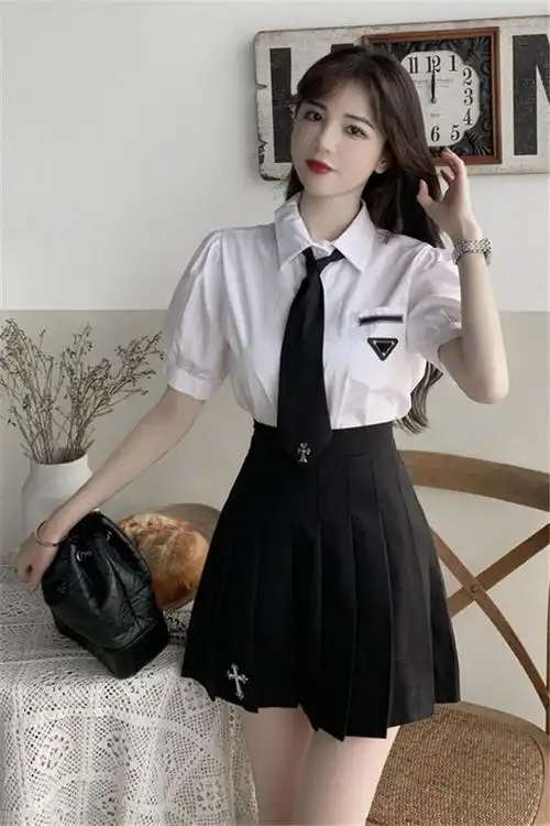 jk制服女装裙子学生装校服百褶裙套装学院风领带衬衫短袖少女上衣