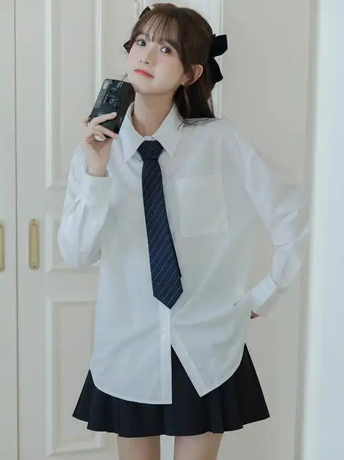 ootd简约正装白色长袖衬衫女学院风衬衣
