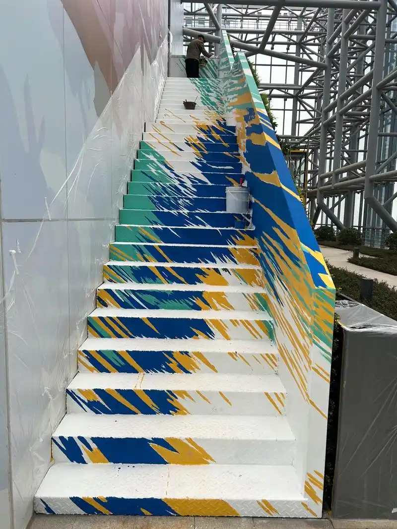 楼梯彩绘 大色块涂鸦  #宁波墙绘 #室外墙绘 #楼梯彩绘 #墙体彩绘