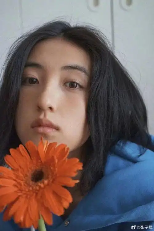 张子枫晒九宫格自拍照搭配干净素颜和非洲菊文艺范儿十足