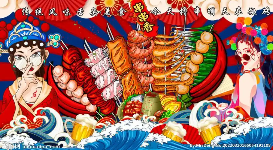 国潮烧烤炸串烤串背景墙图片