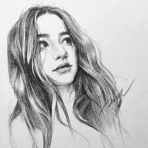 素描女青年头像图片